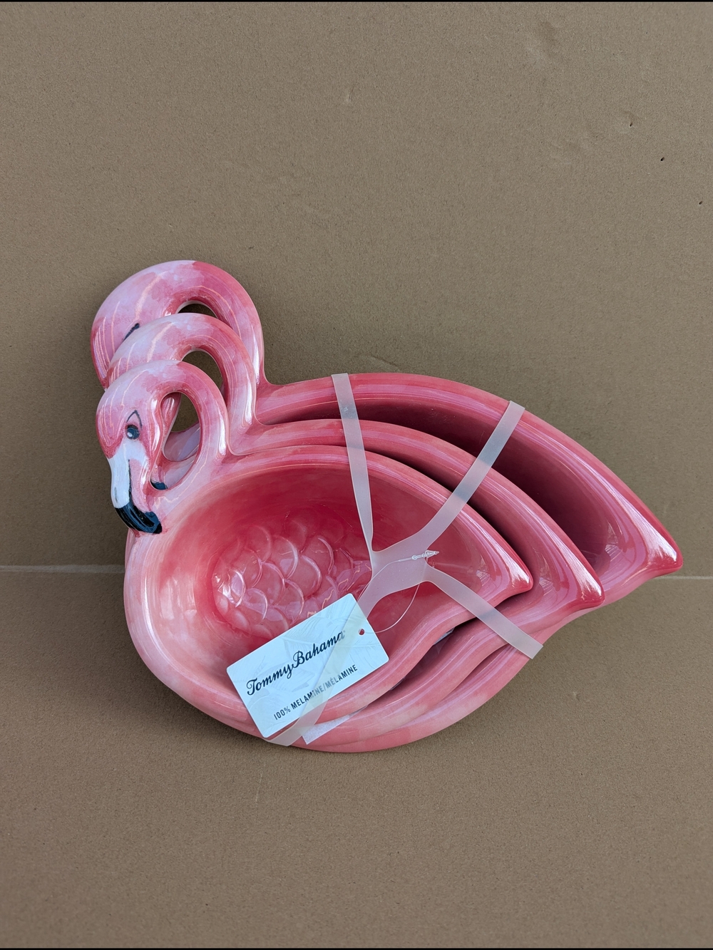 Tommy Bahama Pink Flamingo Melamine Nesting Bowls Set 3 Shaped Prep Serving NWT